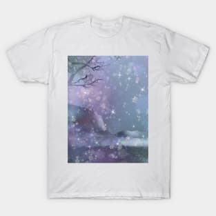 snowfall at the edge of the dark forest T-Shirt